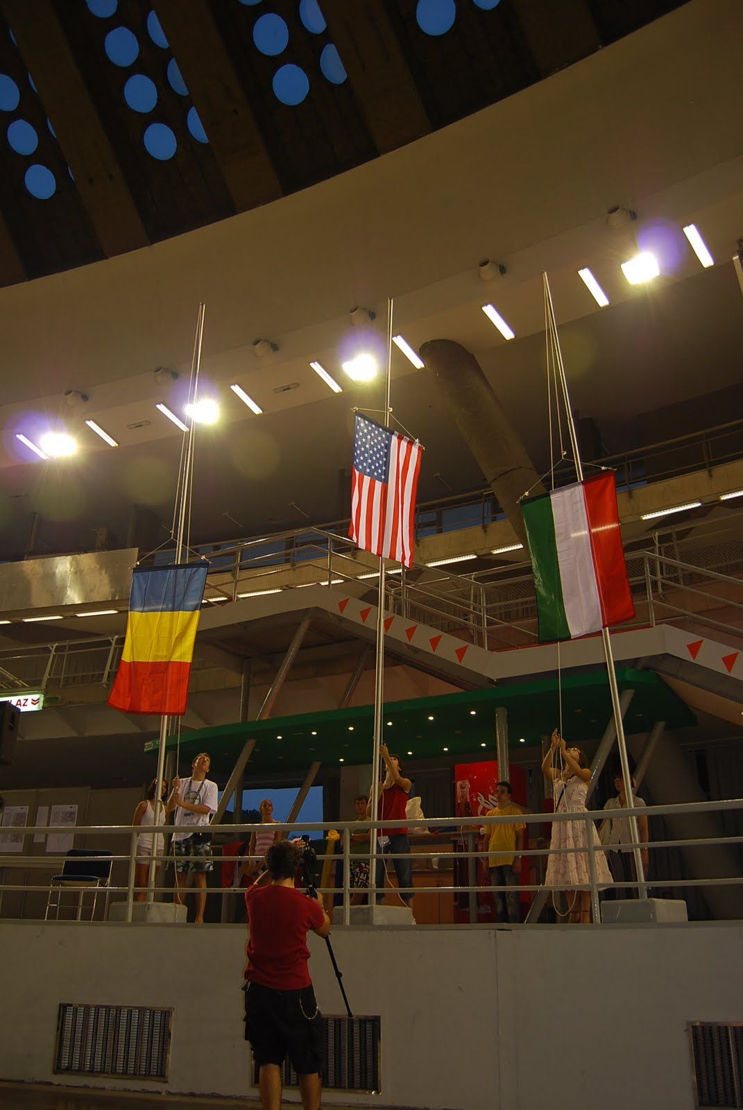 Click to expand image National flags being hoisted up